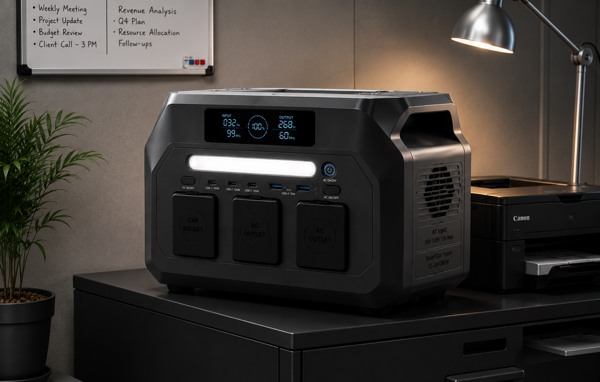 Dr Batt power station detail — charging port and display panel